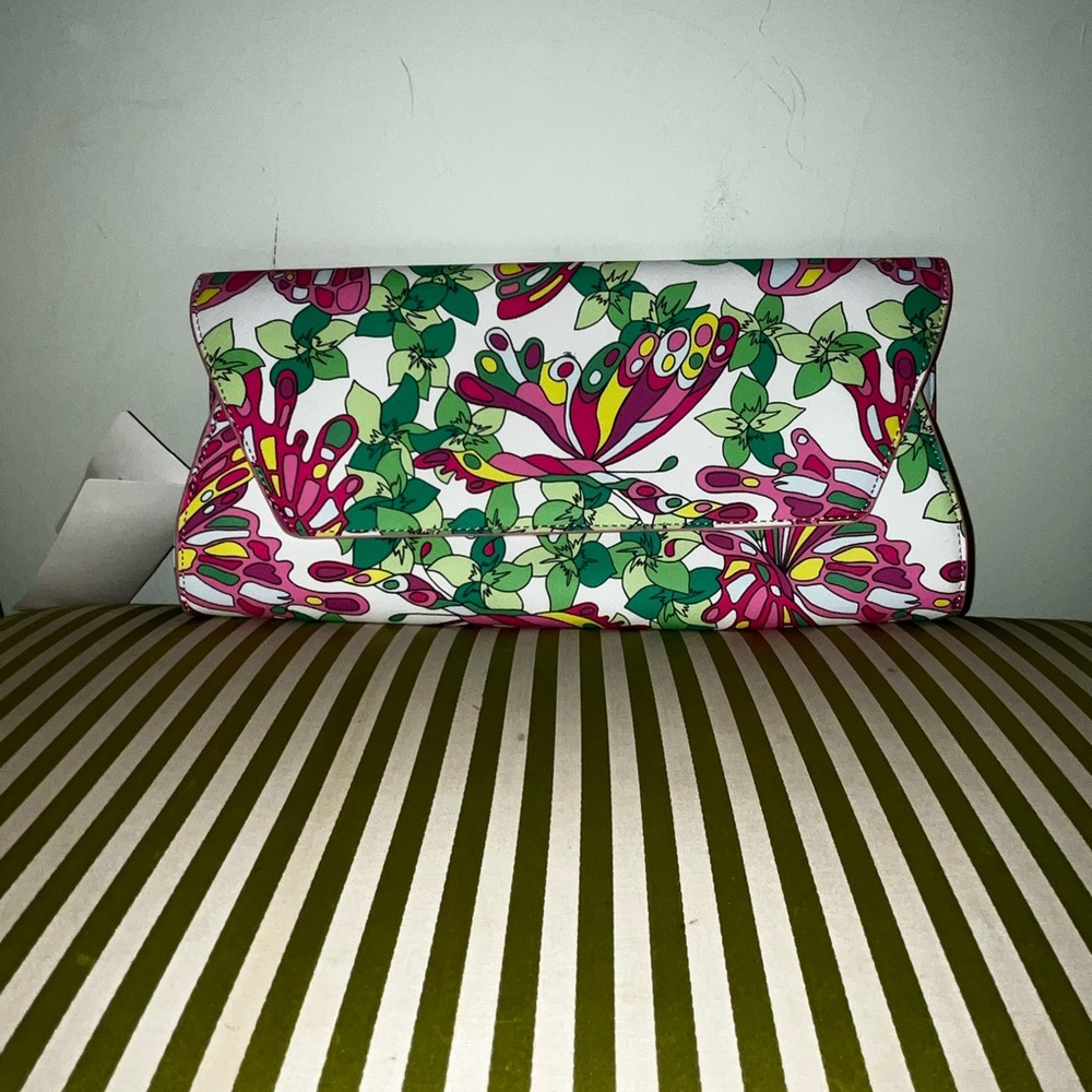 Trina Turk Pink and Green Floral Clutch